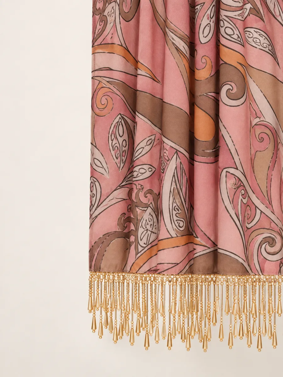 Beaded Fringe shown as a finished hijab, hanging